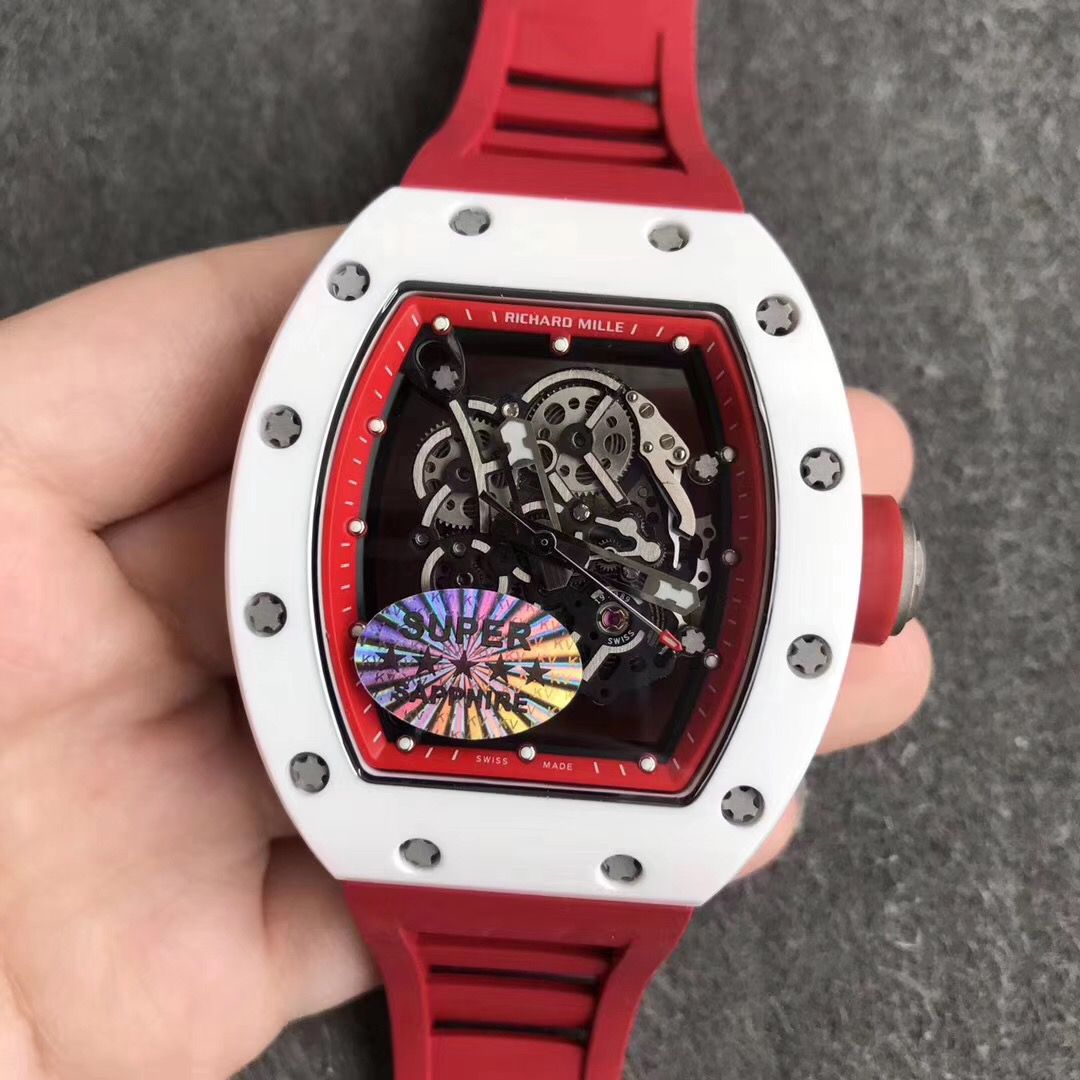 Richard Mille Replica Rm055 White Ceramic Red Rubber Watches